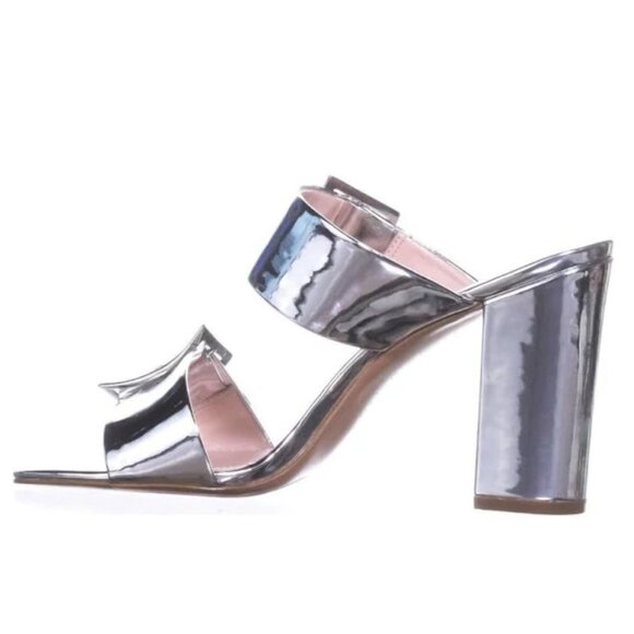 Silver Mirror Metallic Millie buckle wide strap block heel party mules 6.5 NIB - Picture 7 of 7